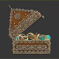 Open Ornate Decorative Jewelry Box With Intricate Carvings And Gold Turquoise Rings