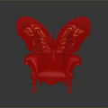Red Butterfly Shaped Chair With Ornate Carved Wings And Wooden Legs Luxurious Unique Furniture Design