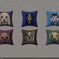 Colorful Decorative Pillows With Different Dog Head Patterns For Home Decor 3d model