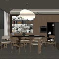 Middle Ancient Home Dining Room Dining Table and Chair Combination Sideboard Chandelier 3d model
