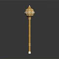 Golden Scepter With Intricate Decorative Top And Long Shiny Shaft On Black