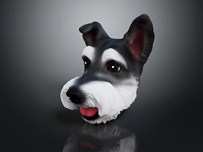 Lifelike Black And White Dog Head Decorative Furniture Ornament With Pink Tongue 3d model