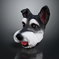 Lifelike Black And White Dog Head Decorative Furniture Ornament With Pink Tongue