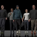 Men Standing in Different Casual Clothing Styles Against Black Background With Reflective Floor