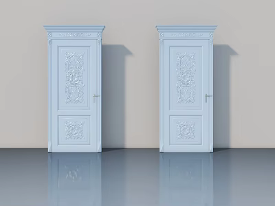 Elegant White Carved Swing Doors With Decorative Patterns For Home Interior 3d model
