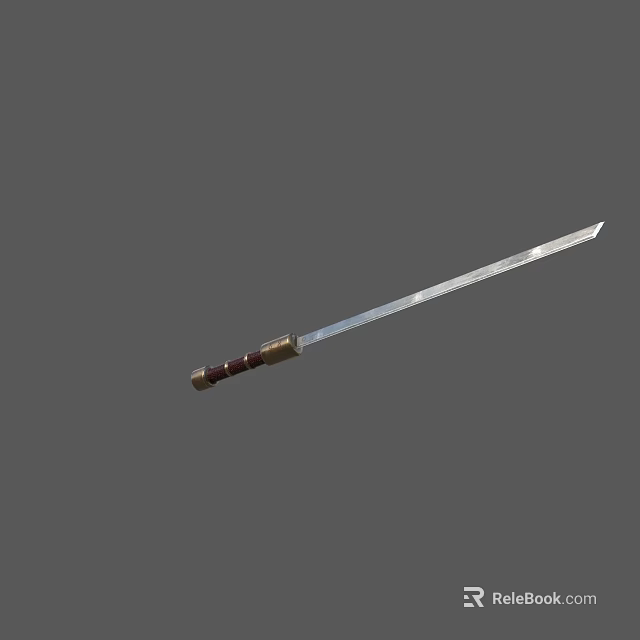 Traditional Japanese Long Sword With Sharp Steel Blade And Wooden Handle Design 3d model 