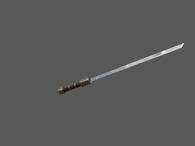 Traditional Japanese Long Sword With Sharp Steel Blade And Wooden Handle Design 3d model