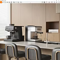Modern Kitchen Interior With Black And Silver Coffee Makers On Countertop And Cabinets