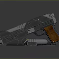 Futuristic Modern Pistol With Silver Metallic Body Wooden Grip Magazine And Ammunition