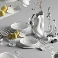 Elegant Modern Decorative Ornament Set With White Ceramic Vase Plates Fresh Fruits And Twigs