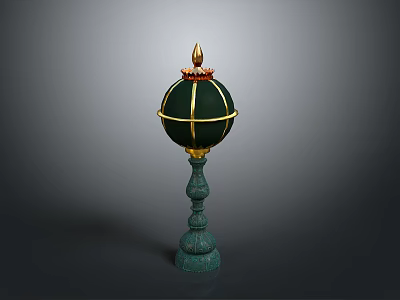 Elegant Green Sphere Ornament Design With Golden Accents And Decorative Pedestal 3d model
