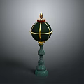 Elegant Green Sphere Ornament Design With Golden Accents And Decorative Pedestal
