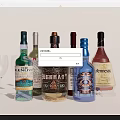 Colorful Assorted Liquor Bottles And Wine Glass Display On White Surface