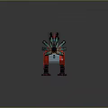 Pixel Style Dragon Creature With Red Spiked Tail Blue Head Black Mechanical Legs 3d model