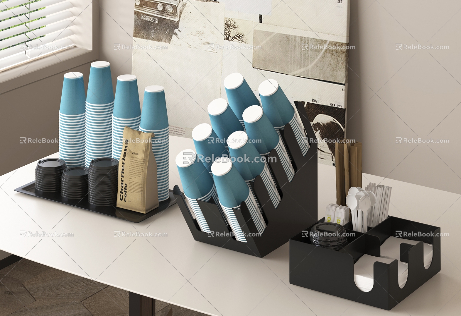 Cup Paper Cup Holder Combination Disposable Paper Cup Cup Paper Cup Milk Tea Cup Beverage Cup 3d model