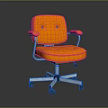 Orange Leather Office Chair With Armrests And Metal Swivel Base On Wheels