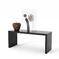 Modern Black Rectangular Console Table With Transparent Display Case Coral Decoration And Brown Object 3d model