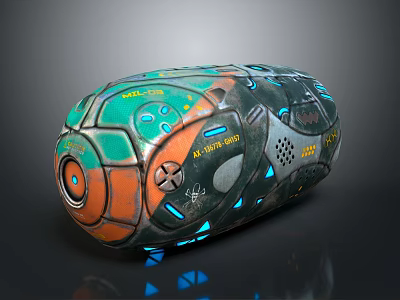 Vintage Colorful Cosmic Spacecraft With Control Panel Glowing Lights And Textured Surface 3d model