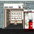 ZOO POST Storefront With Brick Wall Red Postbox Bamboo Decor And Shelves Displaying Goods