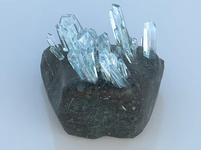 Decorative Ornament Set with Blue Crystal Pieces on Dark Stone Base for Home Decor 3d model