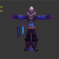 3D Game Movie Character In Blue Outfit With White Helmet Goggles Fur Trim And Dagger