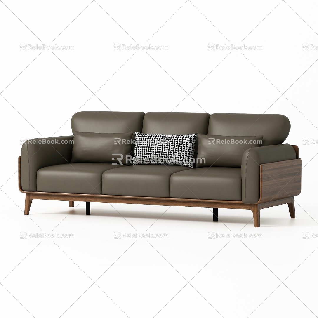 Nordic Living Room Three-Seat Sofa 3d model