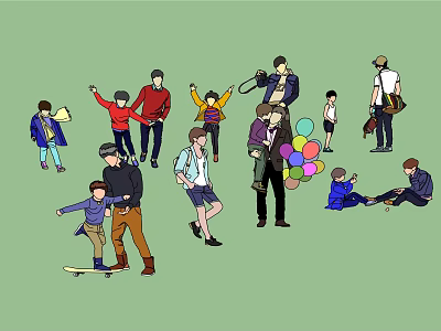 Multiple groups of parent-child characters 3d model Multiple groups of parent-child characters 3d model