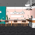 Elegant Modern Beauty Salon Interior With Blue Walls Pink Reception Marble Countertop And Gold Accents