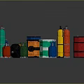Colorful Industrial Storage Equipment With Cylindrical Drums And Gas Cylinders In Various Colors