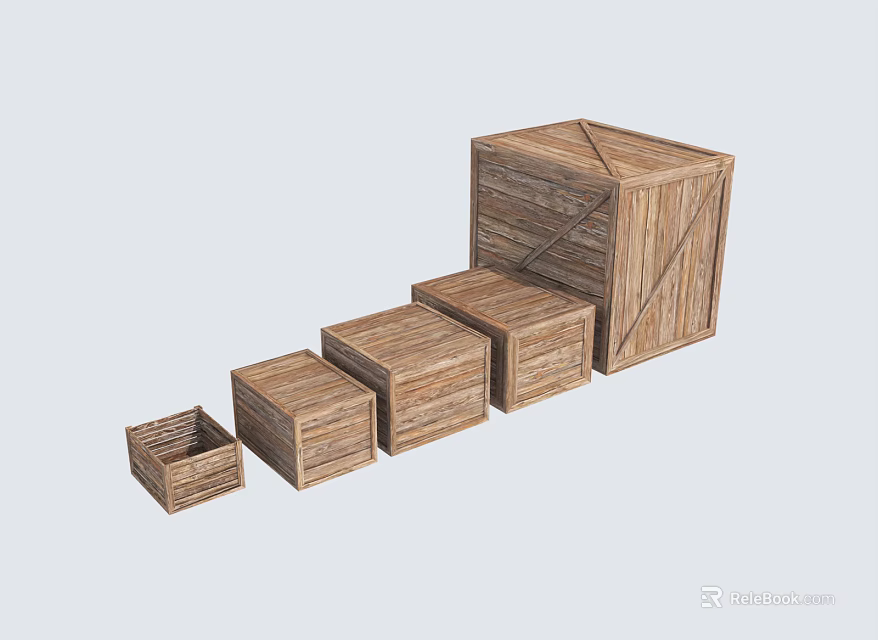 Wooden Storage Boxes in Various Sizes with Sturdy Binding and Natural Grain 3d model 
