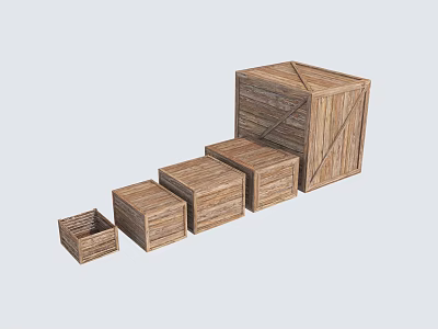Wooden Storage Boxes in Various Sizes with Sturdy Binding and Natural Grain 3d model