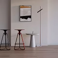 Modern Black and Red Bar Stools in Minimalist Interior with White Side Table 3d model