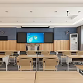 Modern School Classroom Interior With Large Screen Desks Chairs And Lectern Setup 3d model