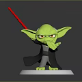 Green Yoda Themed Figurine Holding Red Lightsaber On White Base Decorative Statue