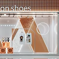 Fashion Shoes Window Display With Mannequin Decorative Geometric Shapes Shelves Posters And Potted Plant