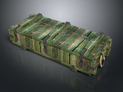 Green Wooden Crate With Vintage Design Textured Surface And Metal Hardware 3d model