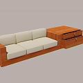 Modern Sectional Sofa with Wooden Frame Light Colored Cushions and Side Table Drawers 3d model