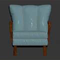 Classic Single Sofa With Light Blue Upholstery Wooden Arms And Stitched Details