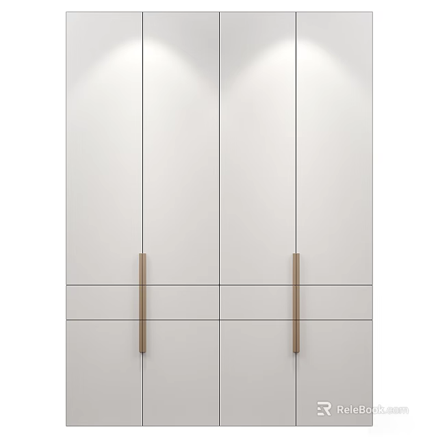 Modern White Wardrobe Design With Long Wooden Handles And Panel Doors 3d model 