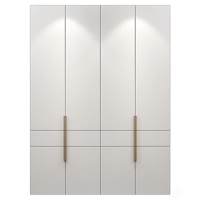 Modern White Wardrobe Design With Long Wooden Handles And Panel Doors 3d model