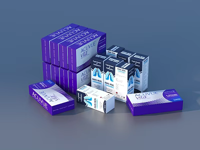 Purple And White ACNE MED Skincare Product Boxes Stacked And Scattered 3d model
