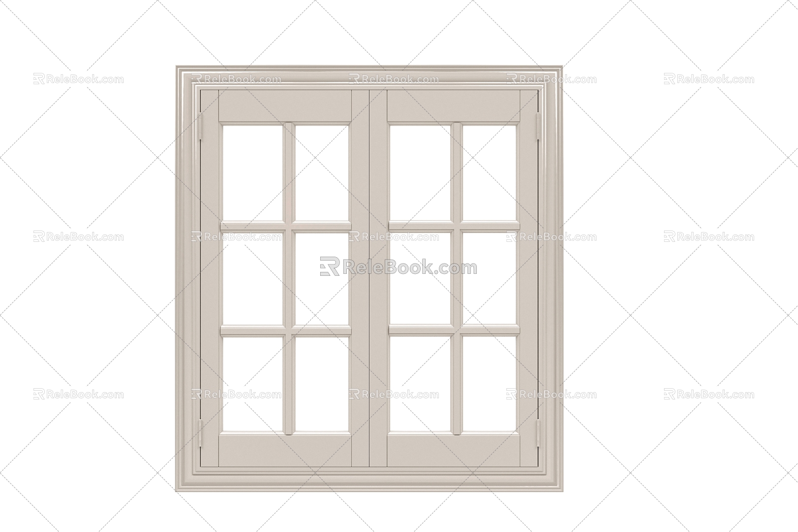 Solid wood glass lattice window 3d model