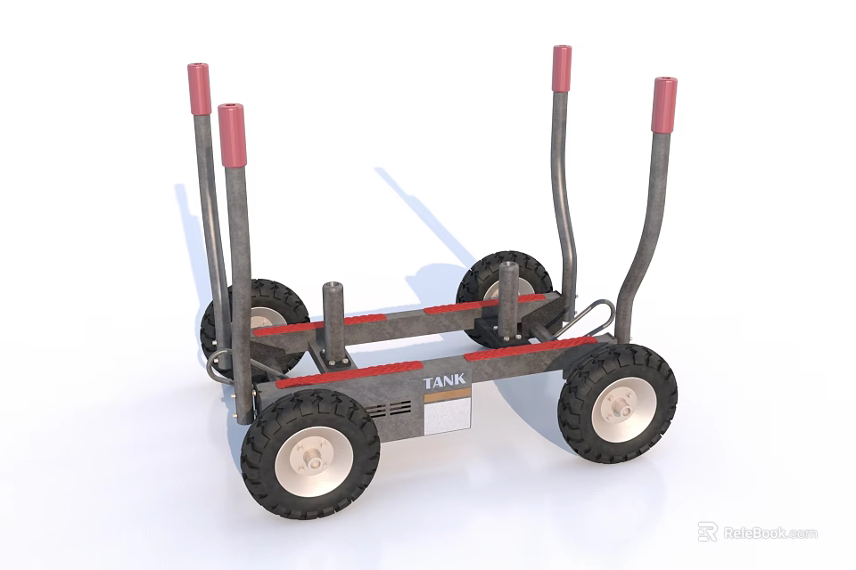 Sturdy Industrial Transport Cart With Metal Frame Red Poles Four Wheels And JANS Brand 3d model 