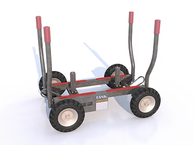 Sturdy Industrial Transport Cart With Metal Frame Red Poles Four Wheels And JANS Brand 3d model