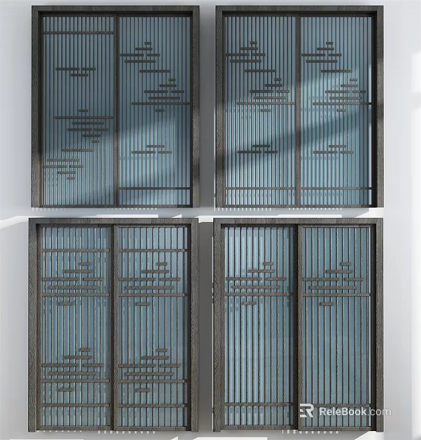 Modern Interior Sliding Doors With Grid Panel Design And Metal Frames 3d model