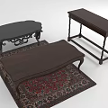 Vintage Oval And Rectangular Wooden Tables With Carved Metal Base On Patterned Rug