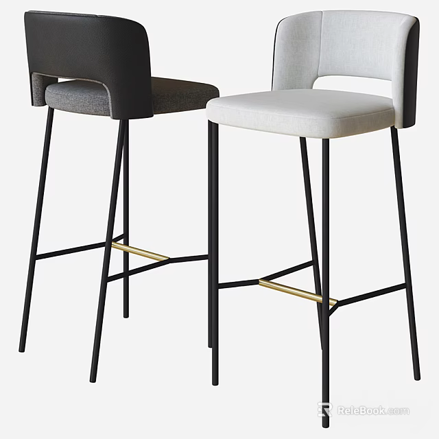 Bar Stools With Gray And Beige Upholstered Black Metal Legs And Gold Accents Modern Style 3d model 