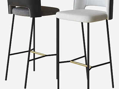 Bar Stools With Gray And Beige Upholstered Black Metal Legs And Gold Accents Modern Style 3d model
