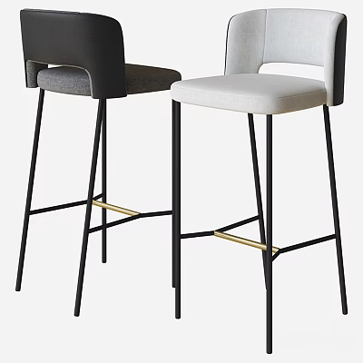 Bar Stools With Gray And Beige Upholstered Black Metal Legs And Gold Accents Modern Style 3d model