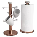Two White Mugs Hanging On Copper Mug Holder With Paper Towel Holder